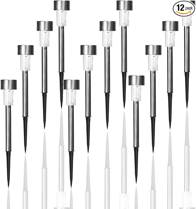 Solar Lights Outdoor Waterproof, 12 Pack Bright Stainless Steel Pathway Lights, Solar Pathway Light with Auto On/Off, Warm White Light for Garden,Yard,Walkway and Landscape