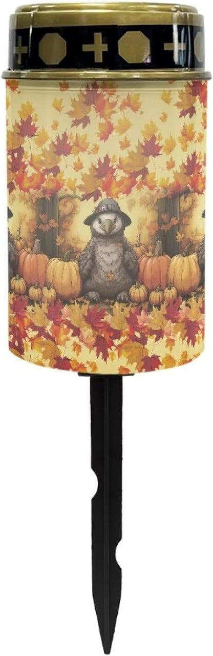 Maple Leaf Owl Solar Garden Lights Fall Backyard Lights Removable Easy to Install Cylindrical Grave Memorial Lamp for Garden Landscape Pathway Patio Deck Driveway Sidewalk Decor