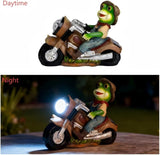 Solar Frog Motorcycle Statue Light - Outdoor Garden Decor Resin Frog Figurine Riding Vintage Ornament for Patio | Lumora