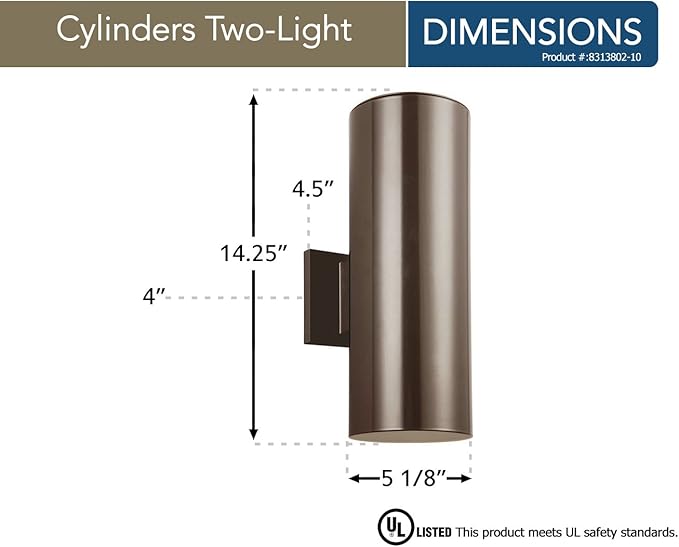 Sea Gull Lighting 8313802-10, Bullets Cast Aluminum Outdoor Wall Sconce Lighting, Bronze, small two light