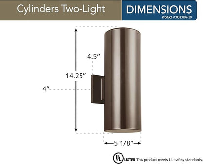 Sea Gull Lighting 8313802-10, Bullets Cast Aluminum Outdoor Wall Sconce Lighting, Bronze, small two light