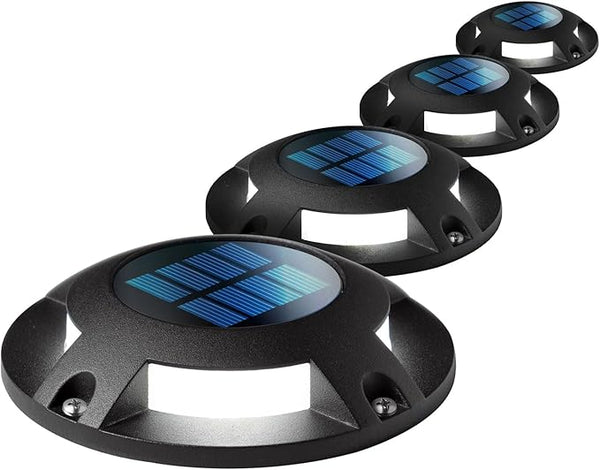 Home Zone Security 4 Packs Solar Deck Light Outdoor 40 Lumens Total Waterproof Weather Resistant, Auto On Sensor | Lumora