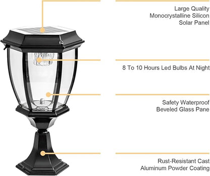 Kendal Solar Post Lights Outdoor, Waterproof Fence Solar Powered Pillar LED Light, Solar Deck Post Lights Decorations Porch Railing Patio with Clear Glass Hexagonal Base (Black)
