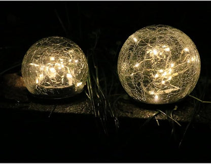2pcs Solar Lawn Lights Outdoor Garden Path Lights Waterproof Cracked Ball Design 12cm Warm Yellow 30 LED Landscape Lighting for Yard and Patio