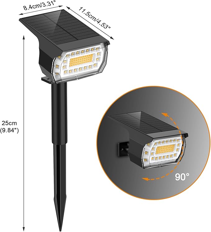 LANSOW Solar Spot Lights Outdoor, [4 Pack/76 LED] 2-in-1 Solar Landscape Spotlights, 3 Modes IP65 Waterproof Dusk | Lumora