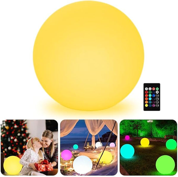 16-inch LED Globe Orb Light, Rechargeable Glowing Ball Light w/Remote, Dimmable RGB Color - Outdoor Wall Light | Lumora