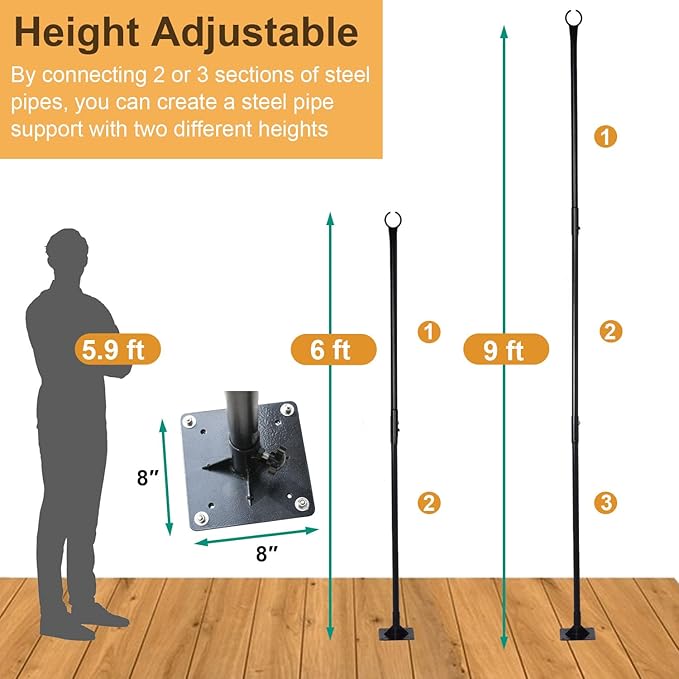 2 Pack 9 FT Heavy Duty String Light Poles,for Hard Concrete Ground,Wood Deck Railing | Lumora