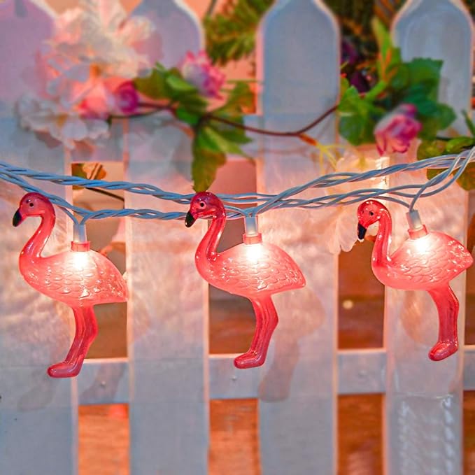 GOOTHY 8.5Ft Pink Flamingo String Lights, Summer Patio Outdoor String Lights with 10 Mini Flamingo Lights, Plug in Decorative Fairy Lights UL Listed for Bedroom Party Birthday Wedding Holiday Decor