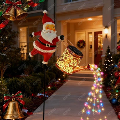 Christmas Santa Solar Kettle Lights Garden Lawn Decorative Lights, Santa Kettle Ground Lamp Solar LED Night Light Outdoor Garden Decor for Pathway Yard Patio(2PCS Colorful Light)