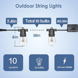 GANA 12V Low Voltage & Safe LED Outdoor String Lights,32FT 10 Shatterproof Bulbs, 2200K Warm White Pergola Lights | Lumora