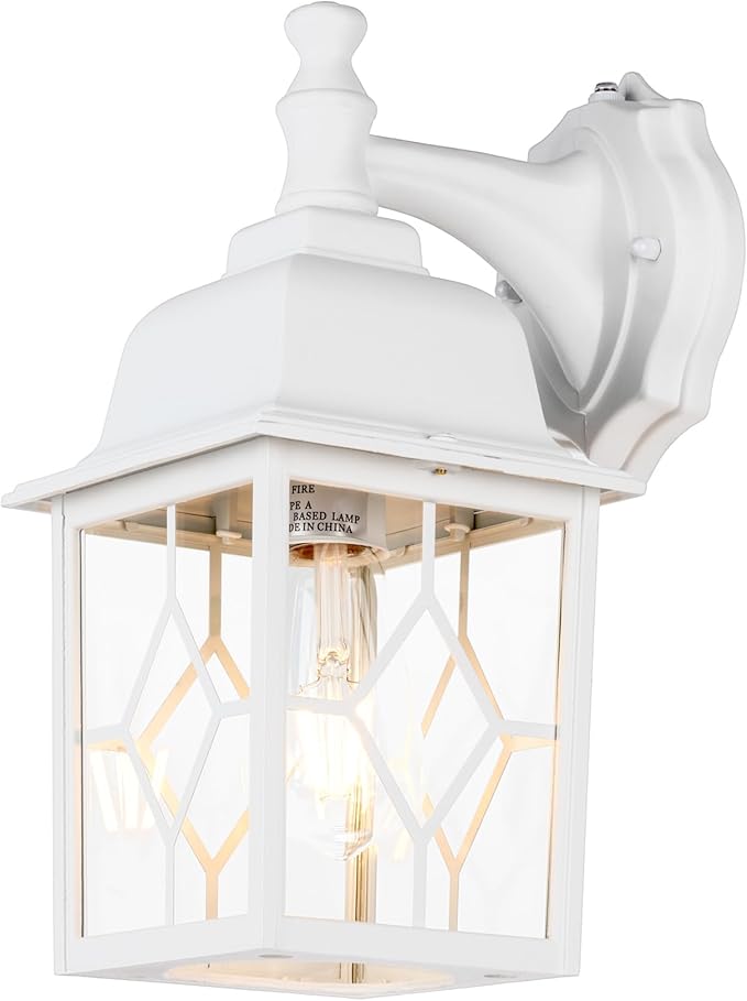 LIT-PaTH Dusk to Dawn Outdoor Wall Lantern, White Large Exterior Wall Light Fixture, E26 Base, Anti-Rust Aluminum | Lumora