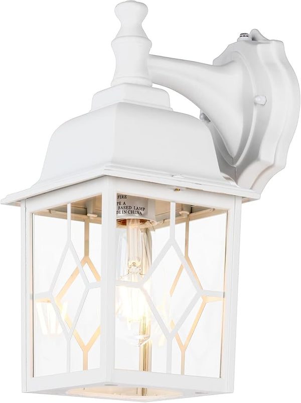 LIT-PaTH Dusk to Dawn Outdoor Wall Lantern, White Large Exterior Wall Light Fixture, E26 Base, Anti-Rust Aluminum | Lumora