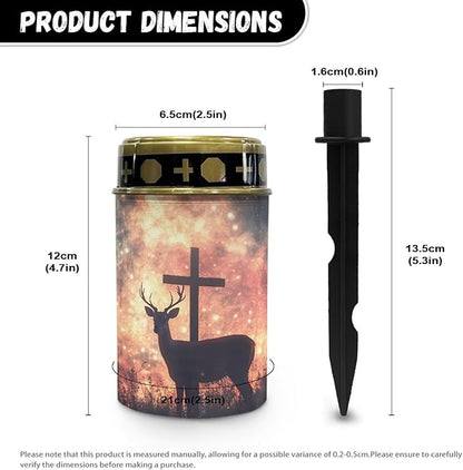 Poceacles 2 Pieces Cross Outdoor Solar Lights Solar Garden Lights Cemetery Solar Lights Water Resistant Pillar Candle Solar Garden Stake Lights for Cemetery Grave Decorations, Deer Cross Galaxy Red