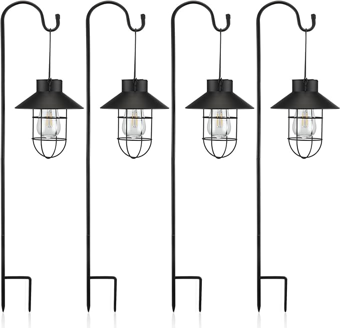 Retisee 4 Pack 31 Inch Hanging Solar Light Outdoor with Shepherd Hook Solar Lanterns Outdoor Waterproof Metal | Lumora