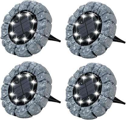 Bell+Howell Disk Lights Solar Ground Lights Stone Dark Gray -Upgraded Wireless Solar Garden Waterproof Lighting 8 LED Bulbs for Patio, Garden, Yard, 4 Packs, As Seen On TV