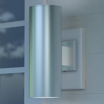 VAXCEL Chiasso Modern Outdoor Porch Light, 5" W x 14.25" H 2-Light Silver Cylinder Wall Sconce, Waterproof Up and Down Wall Light for Porch, Patio, Deck, or Front Door