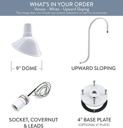 Steel Lighting Co. Venice Store Sign Light | for Outdoor Restaurant Accent Wall | 9 inch Dome | Upslope Gooseneck | Made in America | White Exterior/White Interior