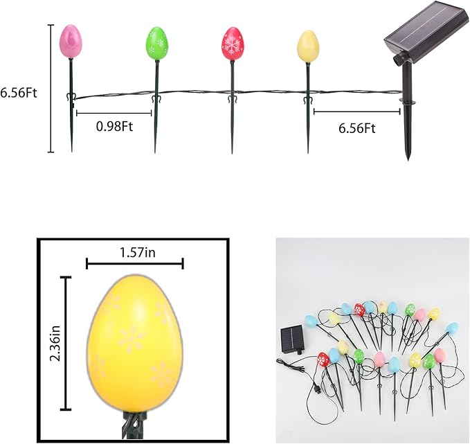 20 Packs Easter Eggs Decor String Lights, 8 Modes Colorful Easter Solar Light Outdoor, Waterproof Stake Egg Pathway Light for Garden Patio Lawn Yard