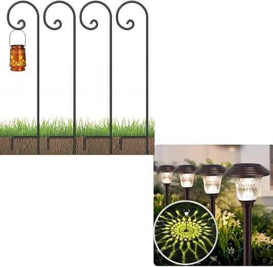 BEAU JARDIN 8 Pack Solar Pathway Lights + Pack Shepherds Hook 65 inch
