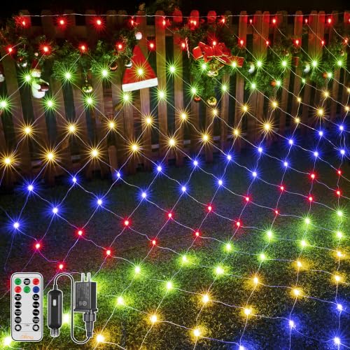 Ollny Net Lights 210LED 10x7ft, Clear Wire Christmas Outdoor Mesh Light