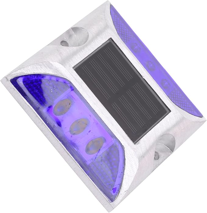 Keenso Solar Driveway Lights, Cast Aluminum IP68 LED Light with 72H Runtime, 10-Ton Pressure Marker for Roadside Garden Pathway (Blue)