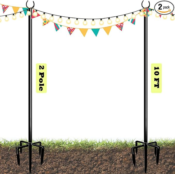 10ft String Light Poles for Outdoors, Outside Light Poles with 5-Prong Base, Suit for Garden, Backyard, Patio | Lumora