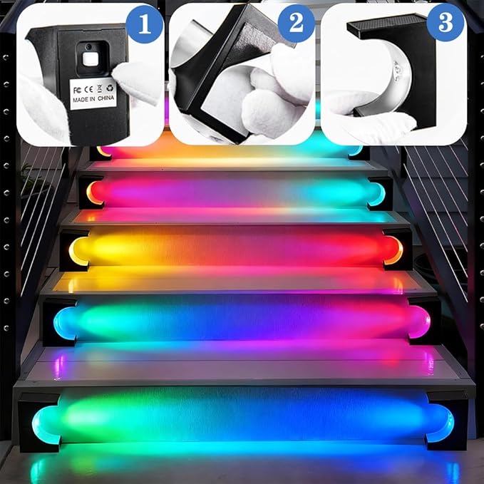 Solar Step Lights 6 Pack, Stair Lights Outdoor Waterproof, LED Step for Outside, Outdoor Solar Powered Step Lighting for Patio Decor, Deck, Porch, Front Door, Walkway (RGB Color Changing)