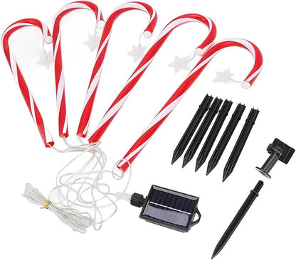 Xmas Candy Cane Lights Solar Pathway Markers 8 Modes 500mAh Battery for Outdoor Decor