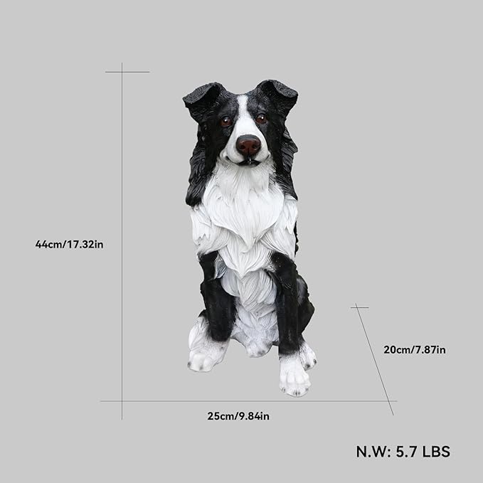 Outdoor Border Collie Dog Statue with Interchangeable Welcome Sign and Detachable Solar Lantern –LED Light Garden Dog Sculpture Décor, Cute Puppy Design for Yard, Porch, Gift