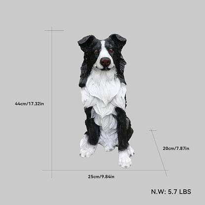 Outdoor Border Collie Dog Statue with Interchangeable Welcome Sign and Detachable Solar Lantern –LED Light Garden Dog Sculpture Décor, Cute Puppy Design for Yard, Porch, Gift