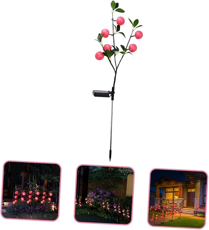 2pcs Outdoor Solar Path Lights Garden Stake Lights Automatic Night Dawn-Off Apple Shape Ground Stake Lamp Landscape Decor Led
