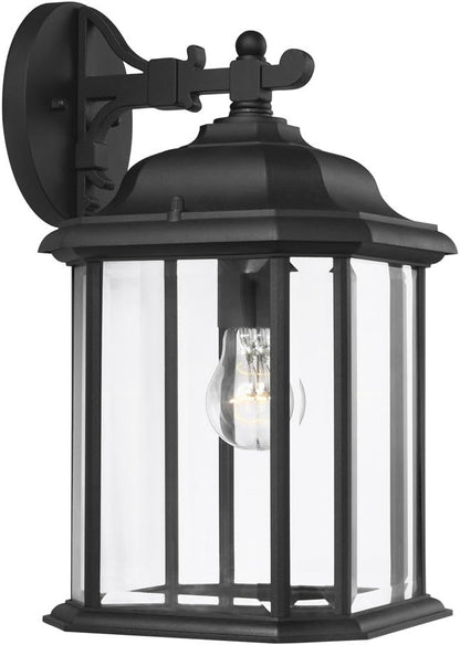 Sea Gull Lighting 84031-12 Kent One-Light Outdoor Wall Lantern with Clear Beveled Glass Panels, Black Finish