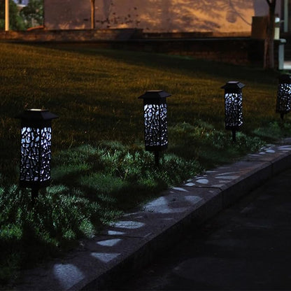 6pcs Hollow Out Solar Lawn Lights White Light Waterproof Garden Path Landscape Ground Plug Outdoor Stake Lighting