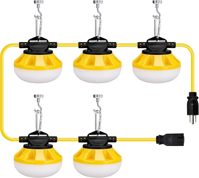 [3-Prong] 50ft LED Construction String Lights, 50W 5000lm LED String Work Lights - Outdoor Security Flood Light | Lumora