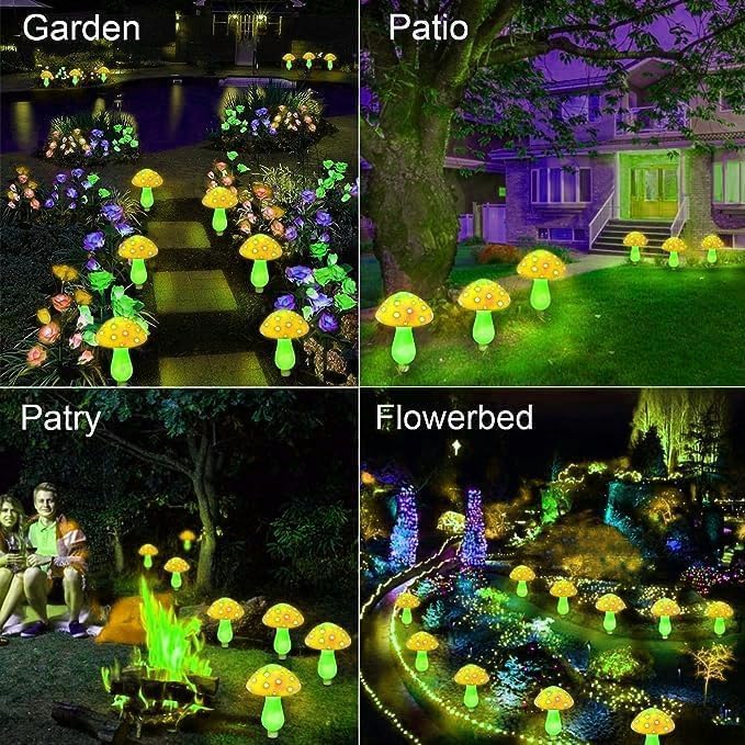 Generic Mushroom Solar Lights Outdoor, Waterproof Mushroom Landscape Lights 8 Lighting Modes Mushroom Garden Fairy Lights (Yellow, 6 Pack)