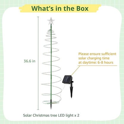 2-Pack Solar Metal Christmas Tree Led Lights, Waterproof Outdoor Solar Pathway Lights For Garden And Patio