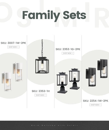 Outdoor Wall Lights, 2 Pack Black Exterior Lighting Fixtures Outdoor Waterproof Wall Mount Lantern with Glass, Modern Outside Wall Sconce for House Porch Garage Doorway, 2254/1W-2PK