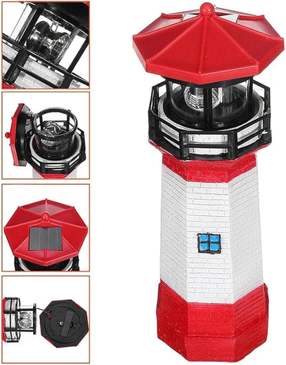 Solar Lighthouse Outdoor Solar Rotating LED Lighthouse Light Waterproof Lighthouse Statue Decorative LED Rotating Lamp for Garden Landscape Outside Yard(Red)