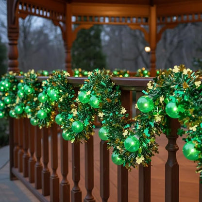 20FT St Patrick's Day Garland Lights, Plug in Outdoor Green Global String Lights and Tinsel Shamrock Garland Set, Parallel Connectable for Home Garden Irish Saint Patrick Party Decorations