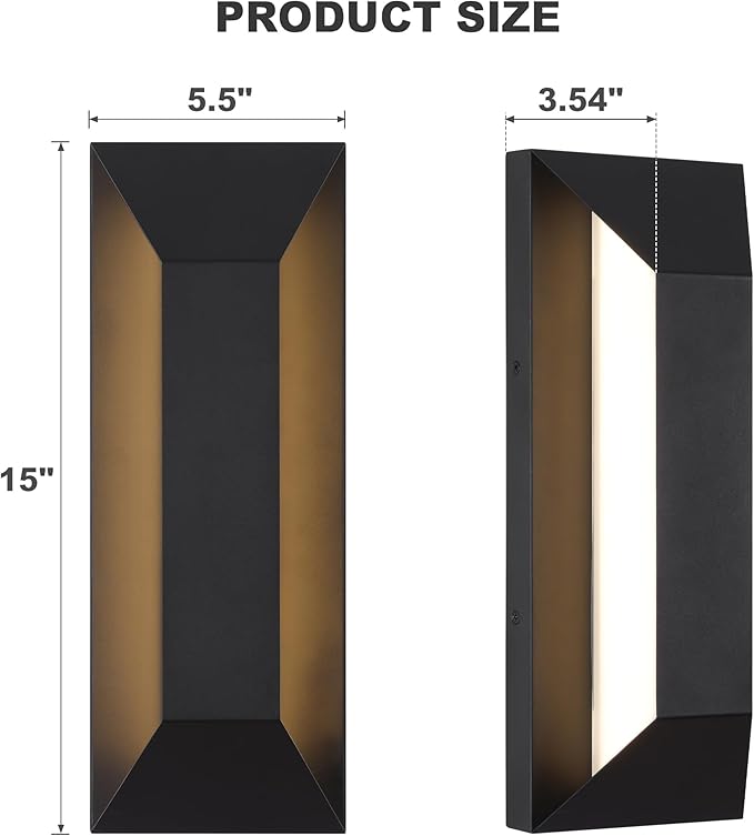 LamQee 15 Inch Modern Outdoor Wall Light Exterior Lighting Fixtures, Black Outdoor Light Fixture Wall Mount for House, LED Outdoor Wall Sconce Lighting Outside Lights for Porch Patio Front Door Garage