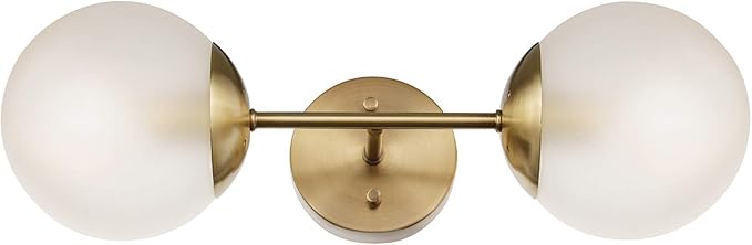 Globe Electric Celestia 2-Light Wall Sconce, Matte Brass, Frosted Glass Shades