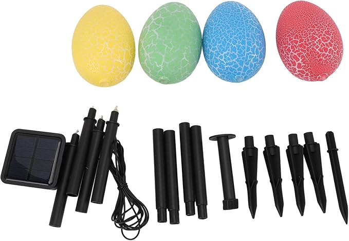 Solar Garden Decor 4 Crack Eggs Outdoor Decor Stake Lights, Water Proof Solar Pathway Lights for Outside Yard Lawn Flower Bed Easter Decorations