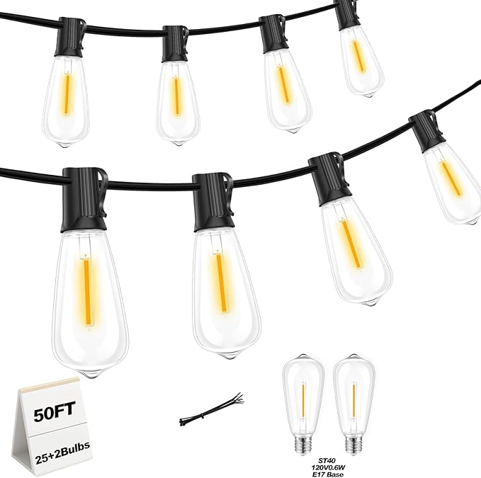 50 FT Outdoor String Lights with 27 Shatterproof Waterproof LED Edison Bulbs Connectable Hanging Patio Lights for | Lumora