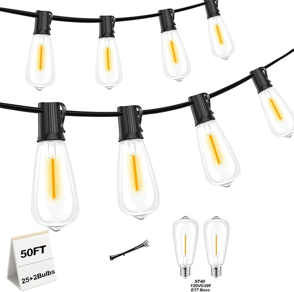 50 FT Outdoor String Lights with 27 Shatterproof Waterproof LED Edison Bulbs Connectable Hanging Patio Lights for | Lumora