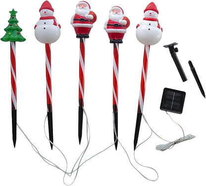 Solar Christmas Pathway Lights - 5 Designs (Star, Snowflake, Santa, Bell), Auto On/Off, Waterproof Warm White LED Color Stake Lights for Garden Yard Holiday Party Décor (Combination)
