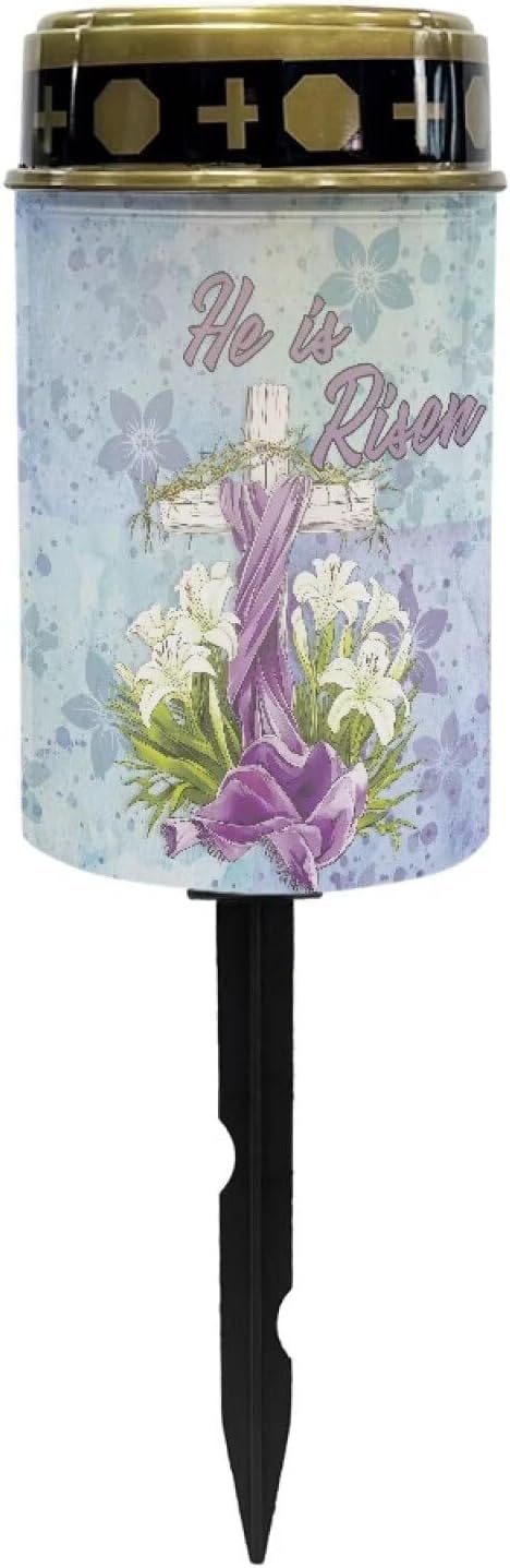 Cross Lily Print Solar Lights Outdoor Decor,Solar Powered Stakes Decorative Memorial Lights Garden Yard Lawn Pathway Grave Cemetery Decoration