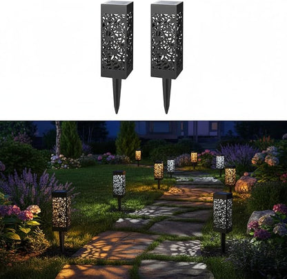 SUPVOX Solar Lawn Lights 2-Pack Hollow Ground Plug Outdoor Garden Lamps Warm White Landscape Path Lighting for Yard Driveway Patio