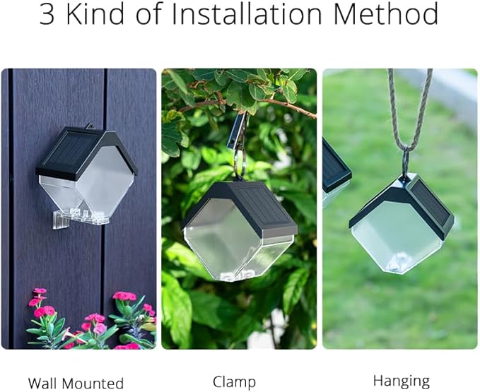 Hanging Solar Lights Landscape Path Lights Outdoor Waterproof Ice Block Lantern with Ring Clip Wall mounted DIY String Light Christmas Decor Tree Yard Garden Patio Fence (1 pack warm white & RGB)