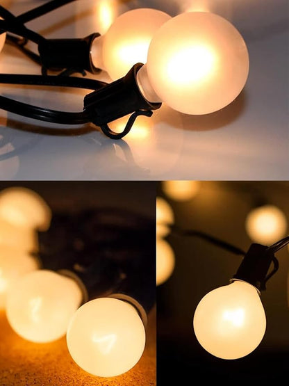 25Ft Frosted White String Lights with 27 G40 Globe Light Bulbs, Frosted Outdoor String Lights for Backyard Porch Balcony Party Wedding Umbrella, G40 5 Watt Bulbs E12 Base- Black Wire