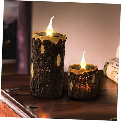 VANZACK Wood Grain Solar Pathway Light Outdoor Garden Decorative Stump Lamp for Landscape